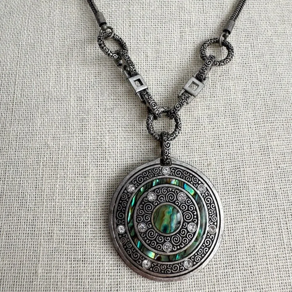 Lia Sophia  DREAM GIRL  Genuine Abalone & Cut Crystals Bohemian Necklace 20-23”